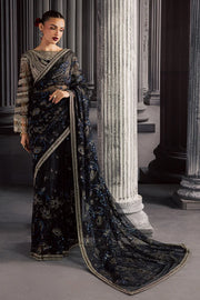 Luxury Hand Embellished Net Saree Style Formal Suit with Raw Silk Trouser