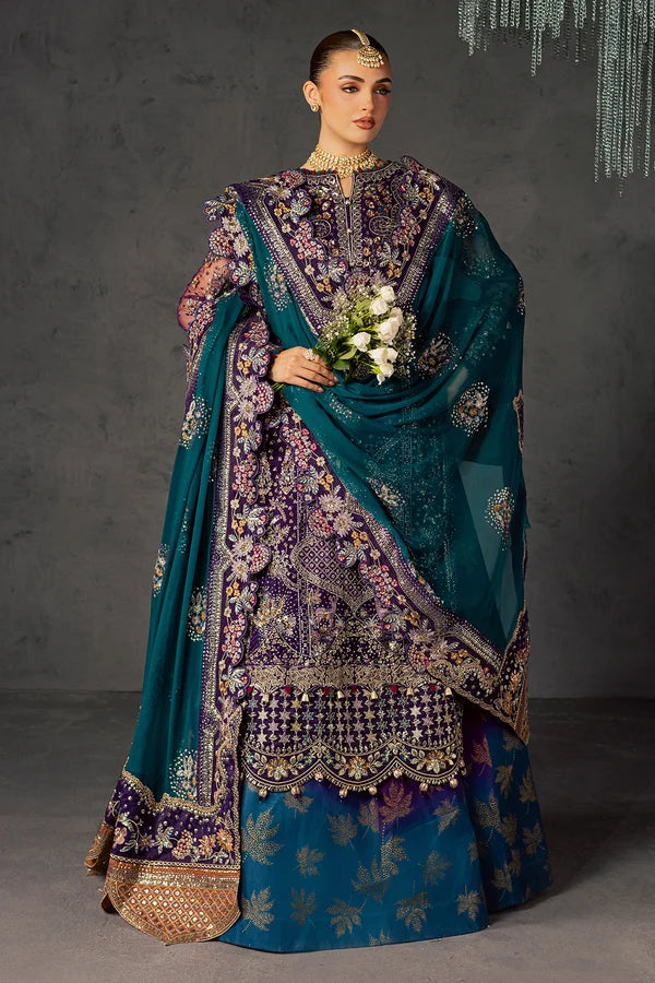 Luxury Hand Embellished Chiffon Formal Suit with 2-Tone Raw Silk Trouser