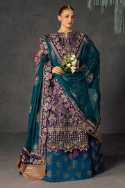 Luxury Hand Embellished Chiffon Formal Suit with 2-Tone Raw Silk Trouser