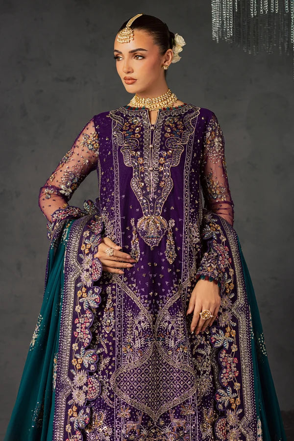 Luxury Hand Embellished Chiffon Formal Suit with 2-Tone Raw Silk Trouser