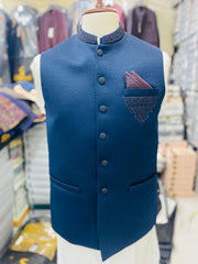 Stylish Blue Waistcoat Men Pakistan | Sherwani Navy Vest (zw5149) | Star Fabrics