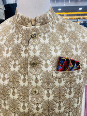 Stylish Gold Waistcoat Men Pakistan | Sherwani Wedding Vest (zw6048) | Star Fabrics