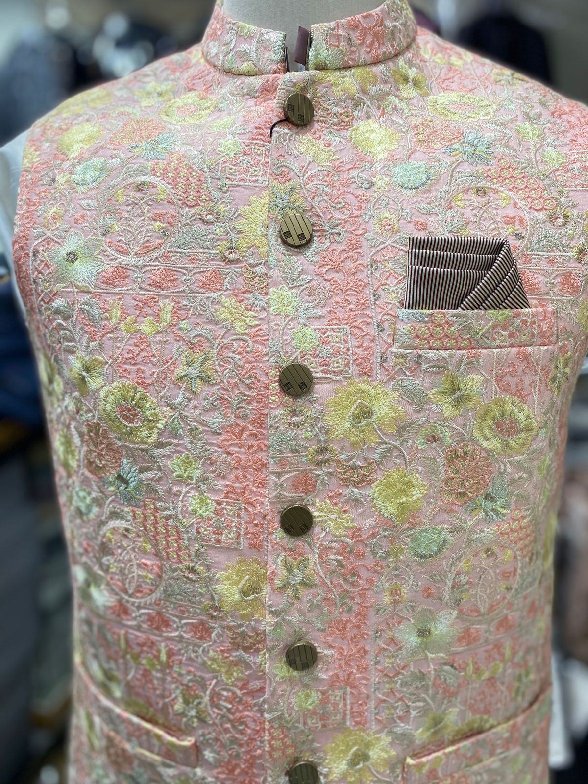 Stylish Pink Gold Waistcoat Men Pakistan | Sherwani Wedding Vest (zw5179) | Star Fabrics