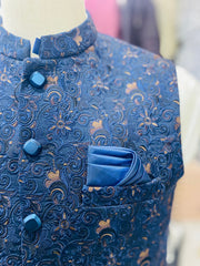 Stylish Blue Waistcoat Men Pakistan | Sherwani Navy Vest (zw5132) | Star Fabrics