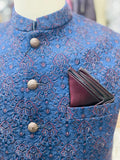 Stylish Blue Waistcoat Men Pakistan | Sherwani Navy Vest (zw4076) | Star Fabrics