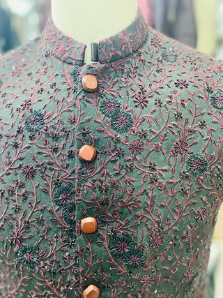 Stylish Black & Mahroon Waistcoat Men Pakistan - Sherwani Vest (zw5152) | Star Fabrics