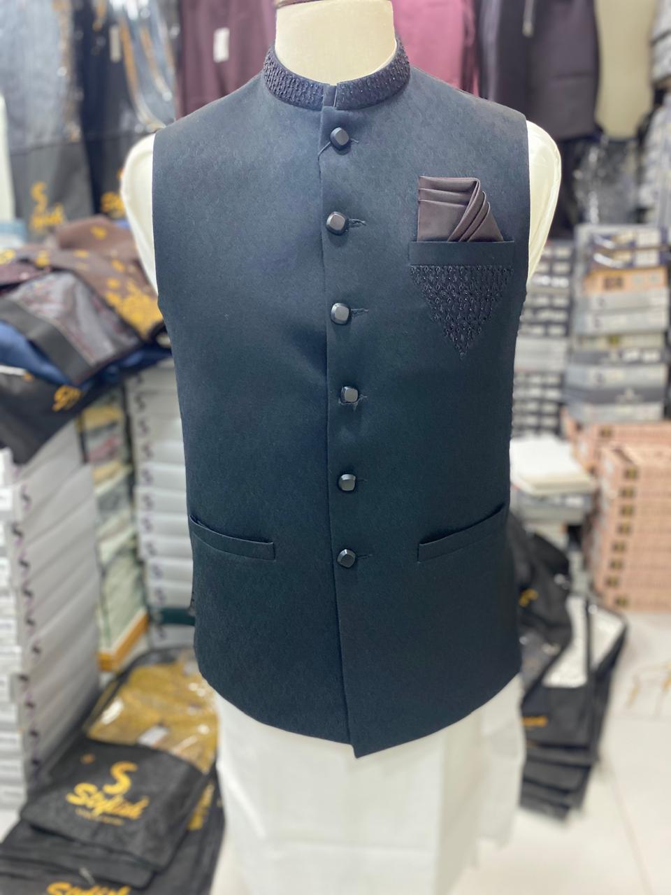 Stylish Black Waistcoat Men Pakistan - Sherwani Vest (zw4076) | Star Fabrics