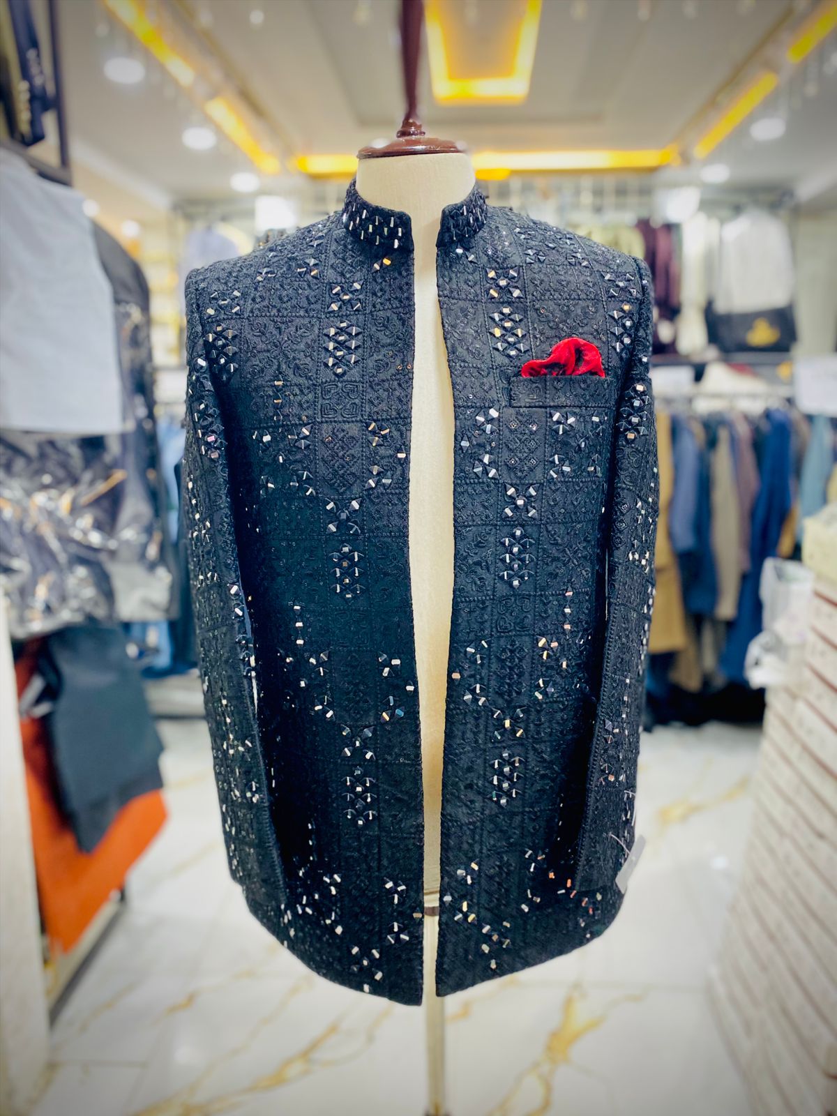 Men's Black Pince Coat Jhelum (Dina) | Premium Winter Styling (zp6009) | Star Fabrics