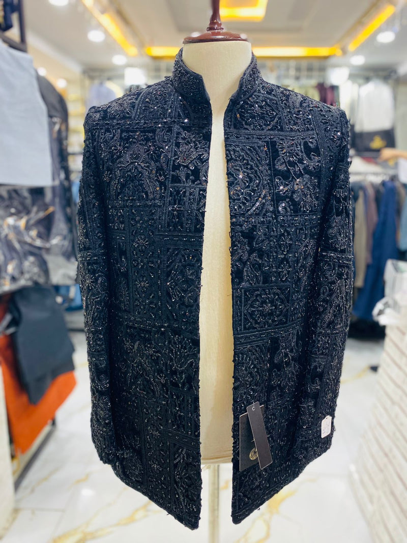 Men's Black Pince Coat Jhelum (Dina) | Premium Winter Styling (zp5047) | Star Fabrics