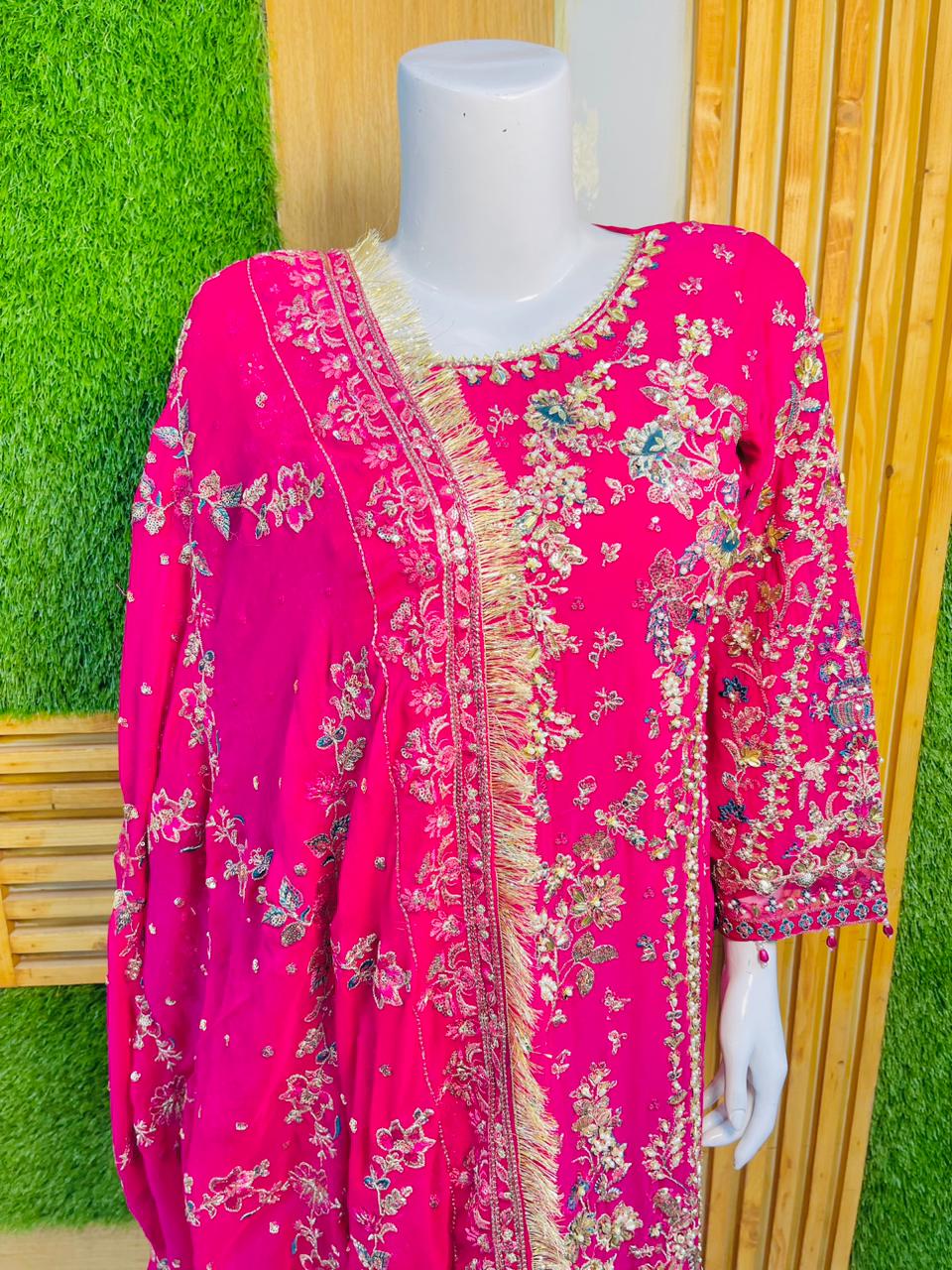 Allys Premium Fancy 3PC Outfit with Embroidered Shirt, Plazo & Dupatta