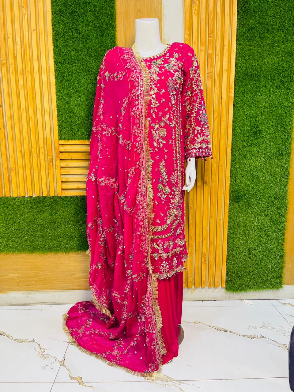 Allys Premium Fancy 3PC Outfit with Embroidered Shirt, Plazo & Dupatta