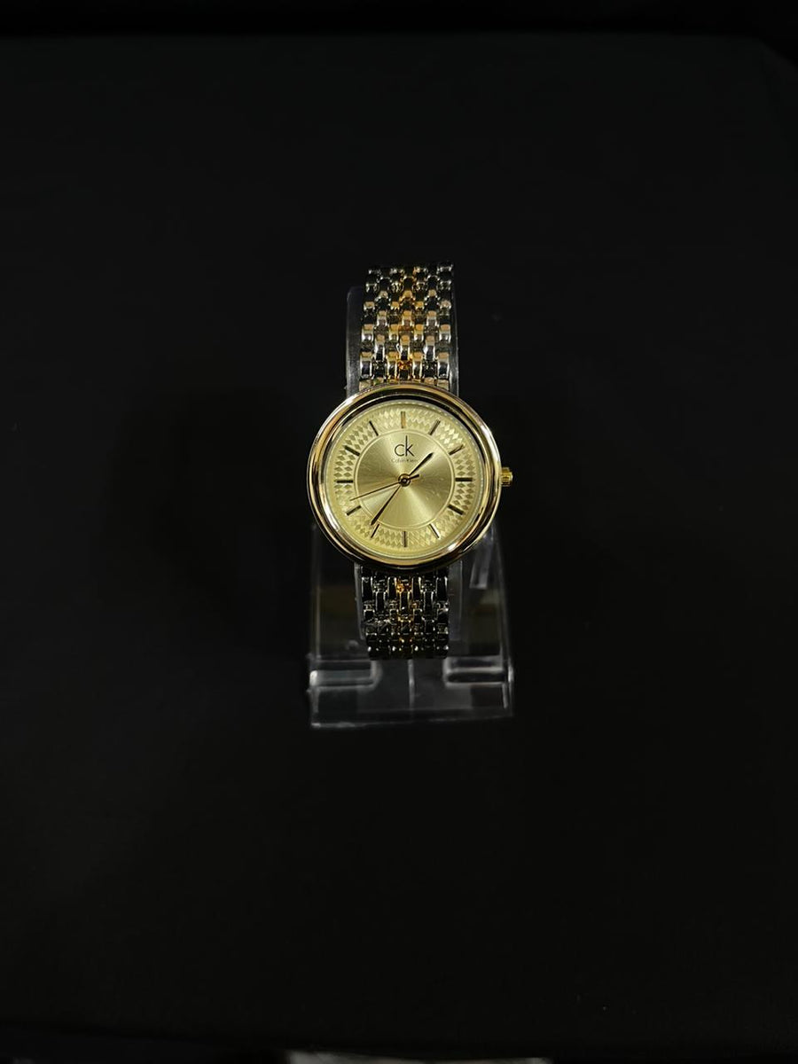 Calvin Klein (CK) Ladies Two-Tone Watch – Silver Stainless Steel & Gold-Plated Bracelet