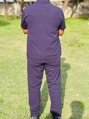Men’s Slim Fit Half-Zip Polo Co-Ord Set – Textured Piqué/Waffle Knit Shirt with Matching Trouser