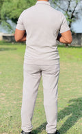 Men’s Slim Fit Half-Zip Polo Co-Ord Set – Textured Piqué/Waffle Knit Shirt with Matching Trouser