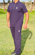 Men’s Slim Fit Half-Zip Polo Co-Ord Set – Textured Piqué/Waffle Knit Shirt with Matching Trouser