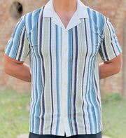 Men’s  Textured Knit Cuban Collar Shirt – Slim Fit Casual Wear