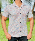 Men’s  Textured Knit Cuban Collar Shirt – Slim Fit Casual Wear
