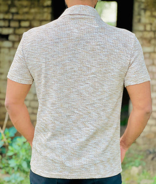 Men’s  Textured Knit Cuban Collar Shirt – Slim Fit Casual Wear