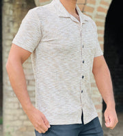 Men’s  Textured Knit Cuban Collar Shirt – Slim Fit Casual Wear
