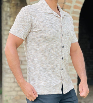 Men’s  Textured Knit Cuban Collar Shirt – Slim Fit Casual Wear