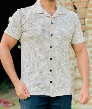 Men’s  Textured Knit Cuban Collar Shirt – Slim Fit Casual Wear
