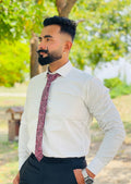 Elegant Taupe 2-Piece Suit Black with Burgundy Paisley Tie & White Shirt