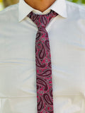 Elegant Taupe 2-Piece Suit Black with Burgundy Paisley Tie & White Shirt