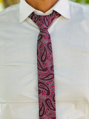 Elegant Taupe 2-Piece Suit Black with Burgundy Paisley Tie & White Shirt