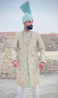 Luxury Sherwani with kulla & Pearl Mala Groom Set