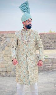 Luxury Sherwani with kulla & Pearl Mala Groom Set