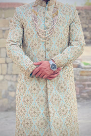 Luxury Sherwani with kulla & Pearl Mala Groom Set