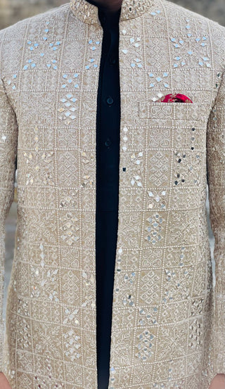 Embroidered Mirror Work Prince Coat – Luxury Formal Ethnic Wear