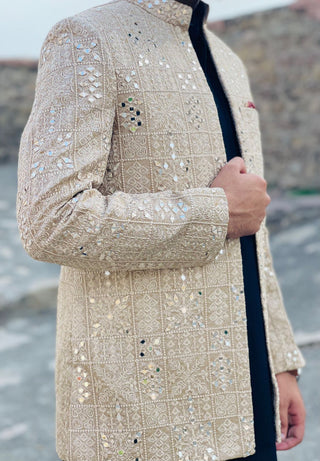 Embroidered Mirror Work Prince Coat – Luxury Formal Ethnic Wear
