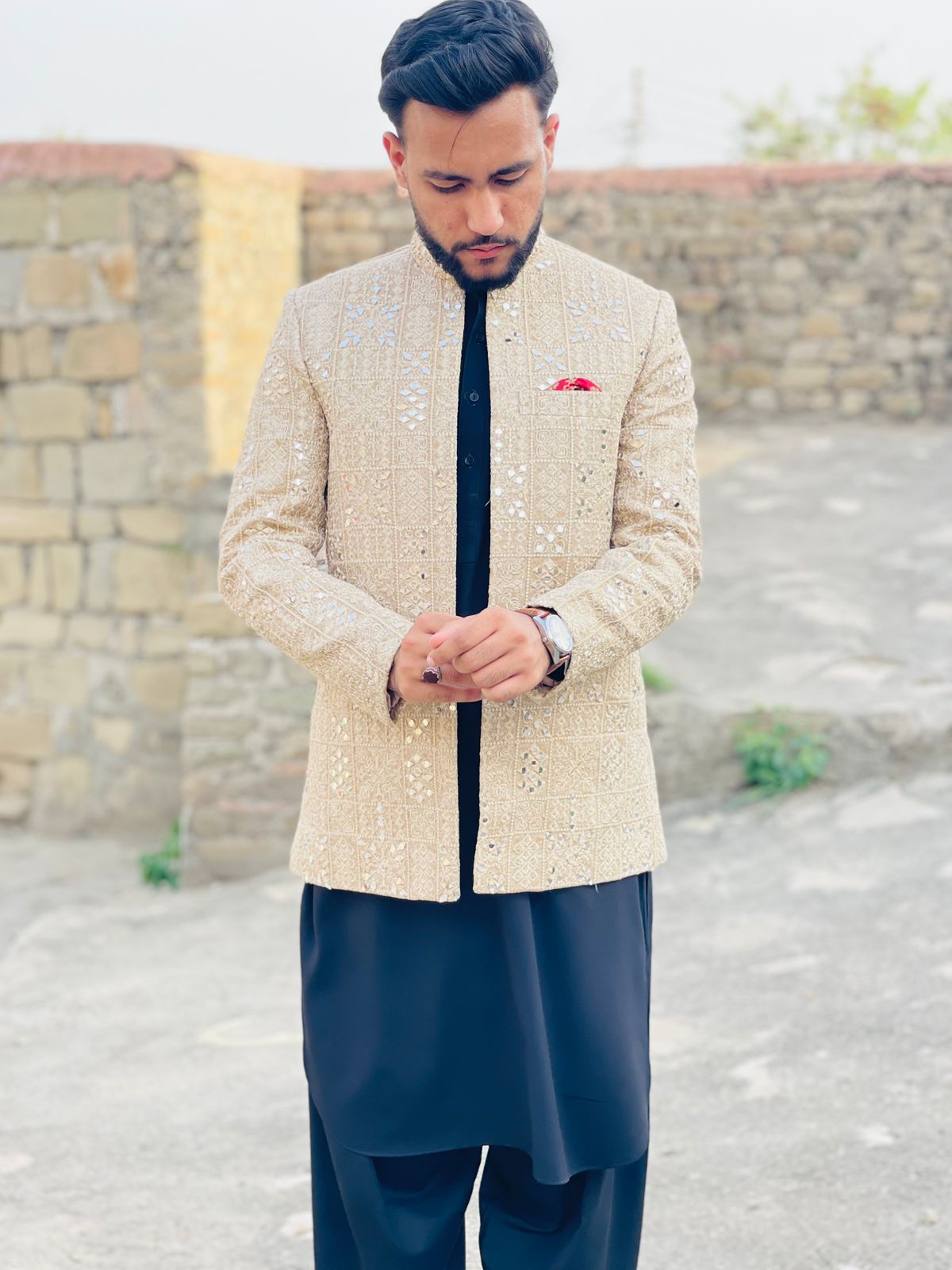 Embroidered Mirror Work Prince Coat – Luxury Formal Ethnic Wear