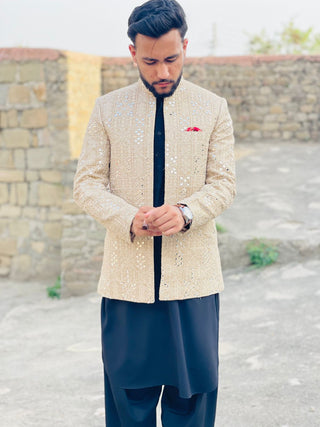 Embroidered Mirror Work Prince Coat – Luxury Formal Ethnic Wear