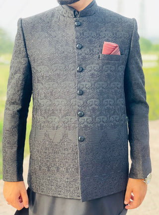 Black Prince Embroidered Coat – Premium Designer Formal Wear