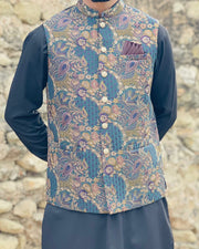 Jacquard Embroidered Waistcoat – Band Collar Formal Ethnic Wear