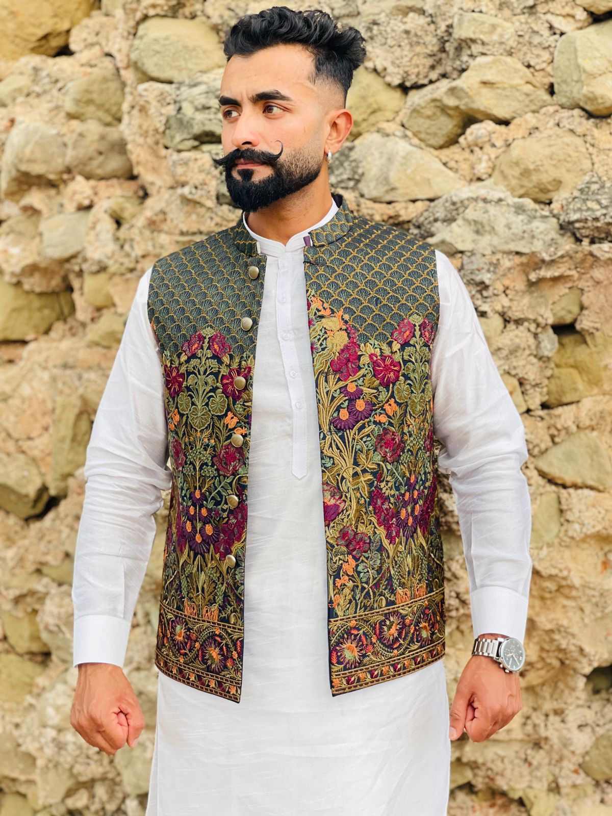 Multi-Color Embroidered Waistcoat – Elegant Ethnic & Formal Wear