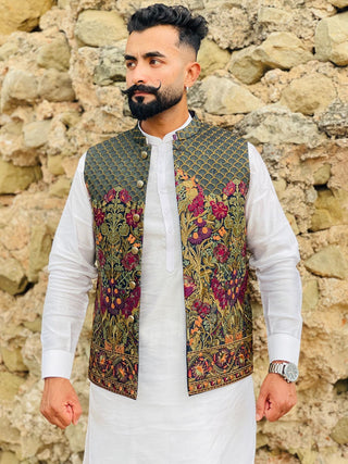 Multi-Color Embroidered Waistcoat – Elegant Ethnic & Formal Wear