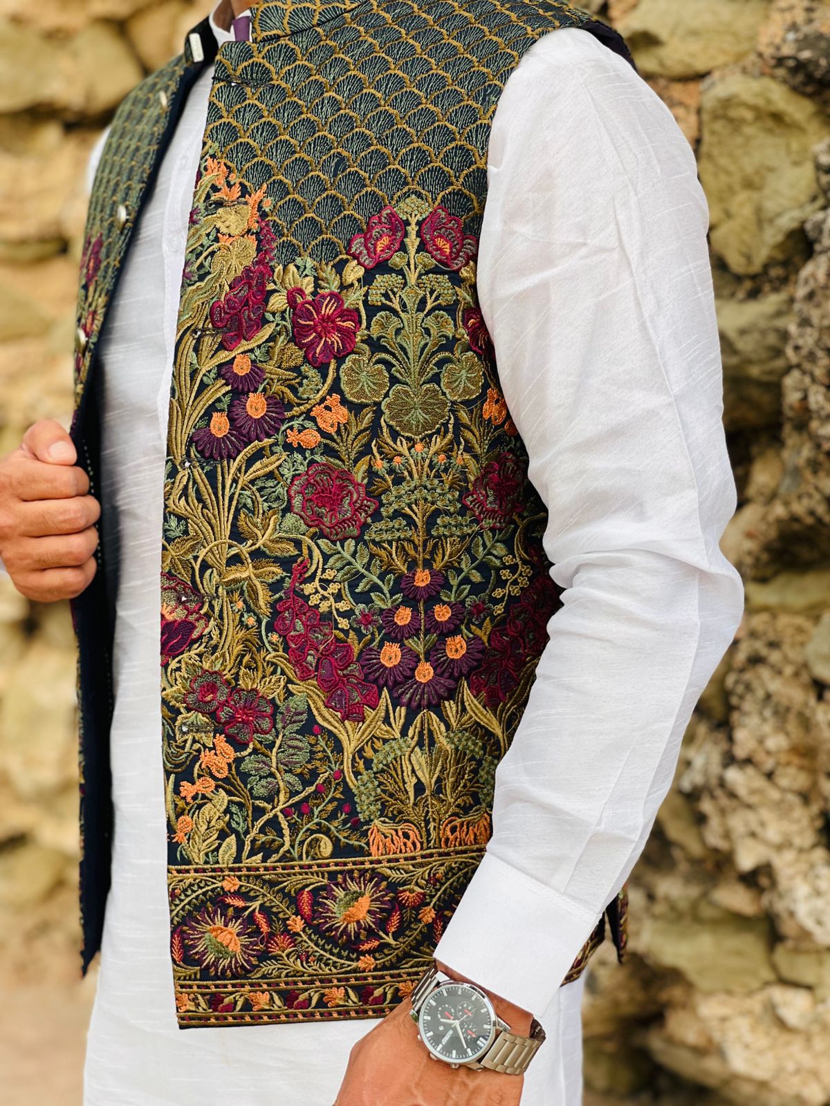 Multi-Color Embroidered Waistcoat – Elegant Ethnic & Formal Wear