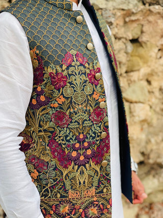 Multi-Color Embroidered Waistcoat – Elegant Ethnic & Formal Wear