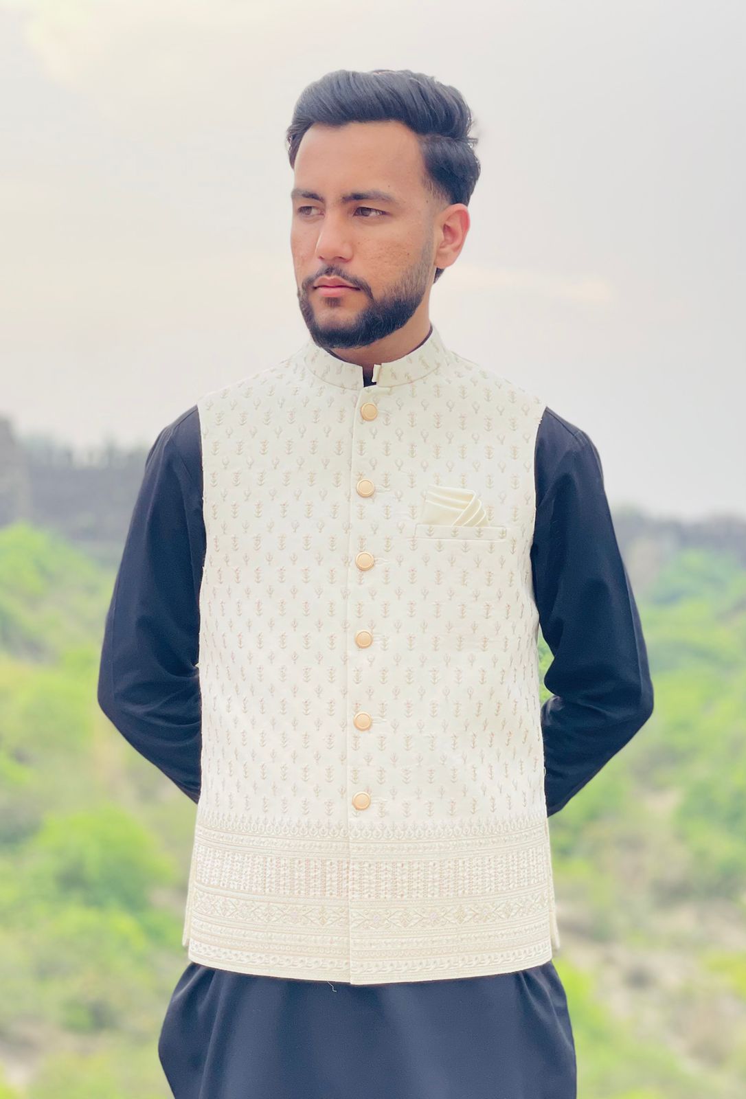 Elegant Mandarin Collar Waistcoat | Starfabrics
