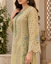 Pistachio Green Organza Cutwork Embroidered 3 Piece Suit
