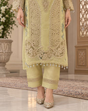 Pistachio Green Organza Cutwork Embroidered 3 Piece Suit