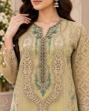 Pistachio Green Organza Cutwork Embroidered 3 Piece Suit