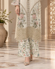 Ivory Pastel Floral Organza Embroidered 3 Piece Suit