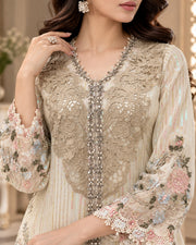 Ivory Pastel Floral Organza Embroidered 3 Piece Suit