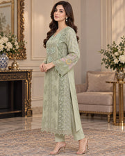Sage Green Luxury Embroidered Organza 3 Piece Suit