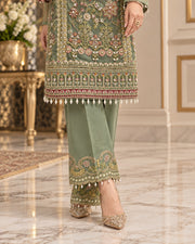 Olive Green Luxury Embroidered Organza 3 Piece Suit