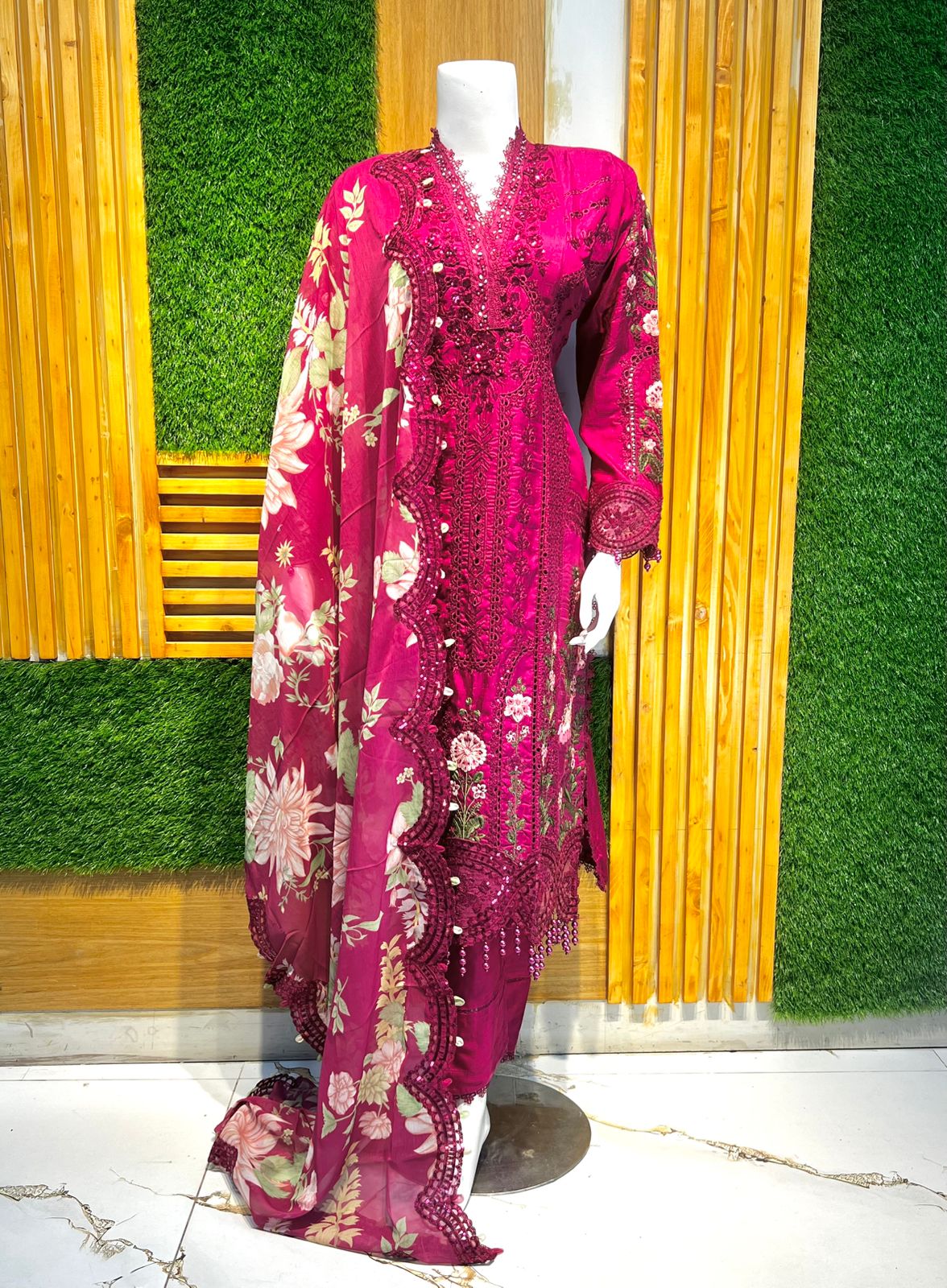 Allys Embroidered Fancy 3PC Stitched Suit – Long Shirt with Plain Trouser & Dupatta
